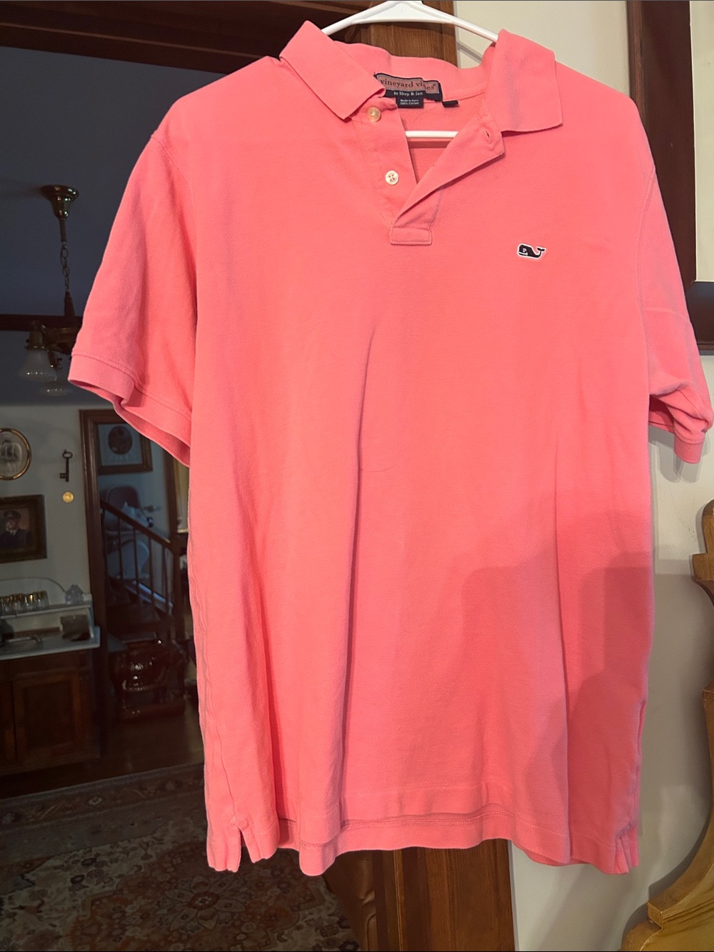 Vineyard Vines Coral Pink Men's Polo with Whale Logo